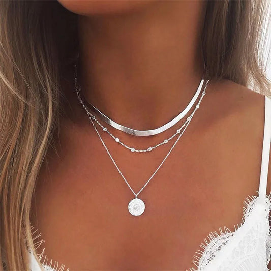 2023 Boho Necklaces & Pendants Vintage Multilayer Choker Necklace Women Fashion Collar Collier Femme Moon Jewelry Accessories